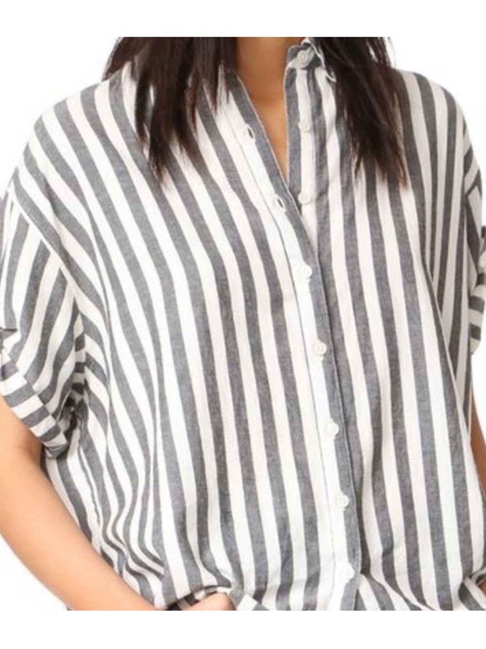 THE GREAT. Striped Big Shirt in Grey and White Button Down Size 2
